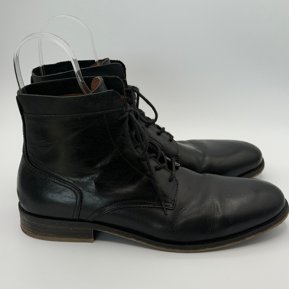 Steve Madden Handmade in Portugal Lace Up Boots Mens 12 Black Leather Minimalist